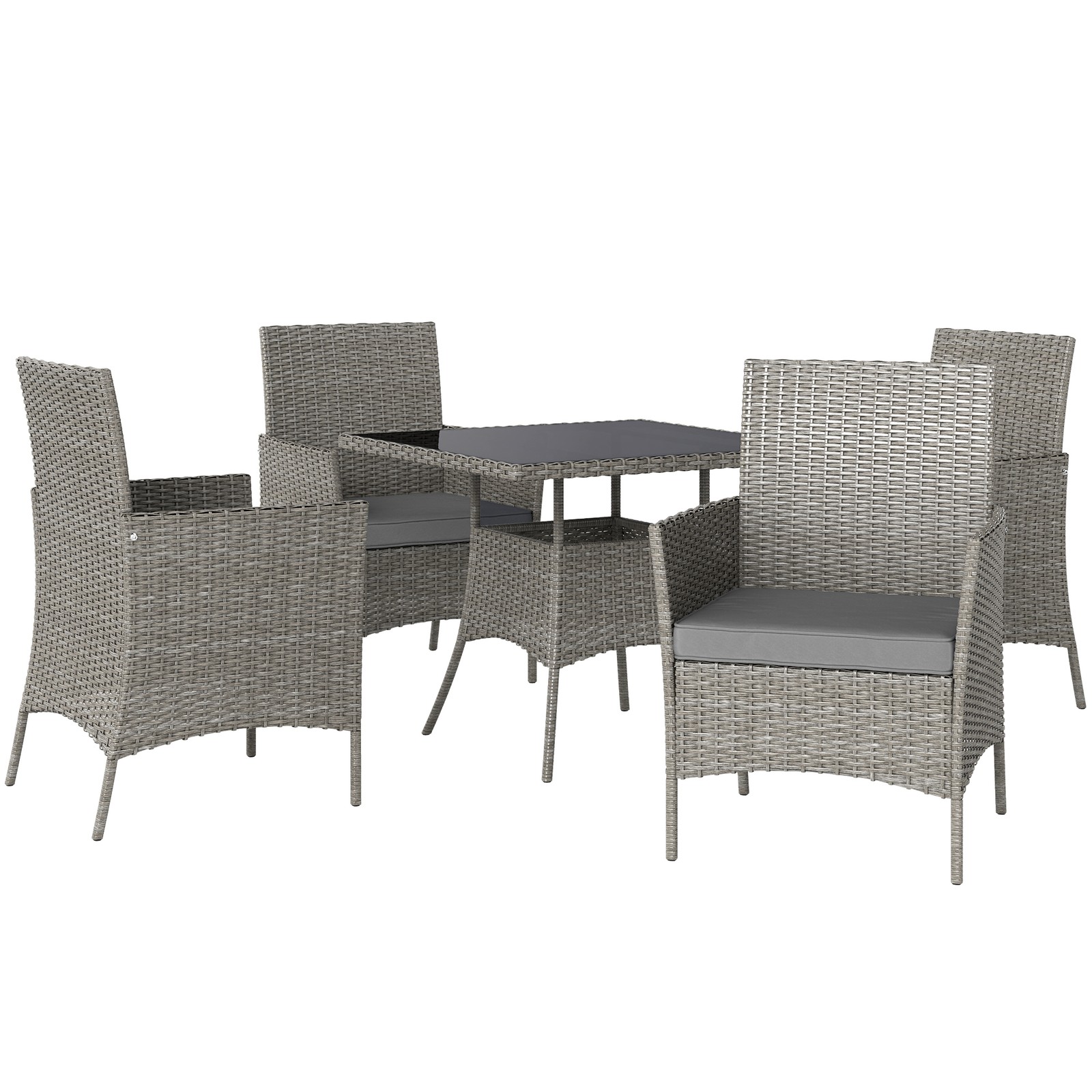 Outsunny Rattan Outdoor Dining Table and Chairs for 4, Light Grey