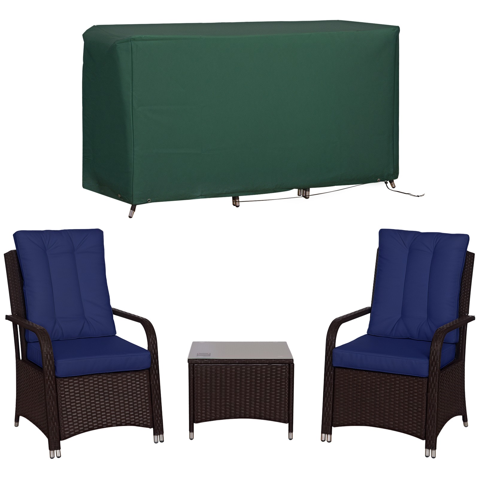 Outsunny Rattan 3PCs Chair Table Bistro Set Patio Set w/ Steel Frame Blue