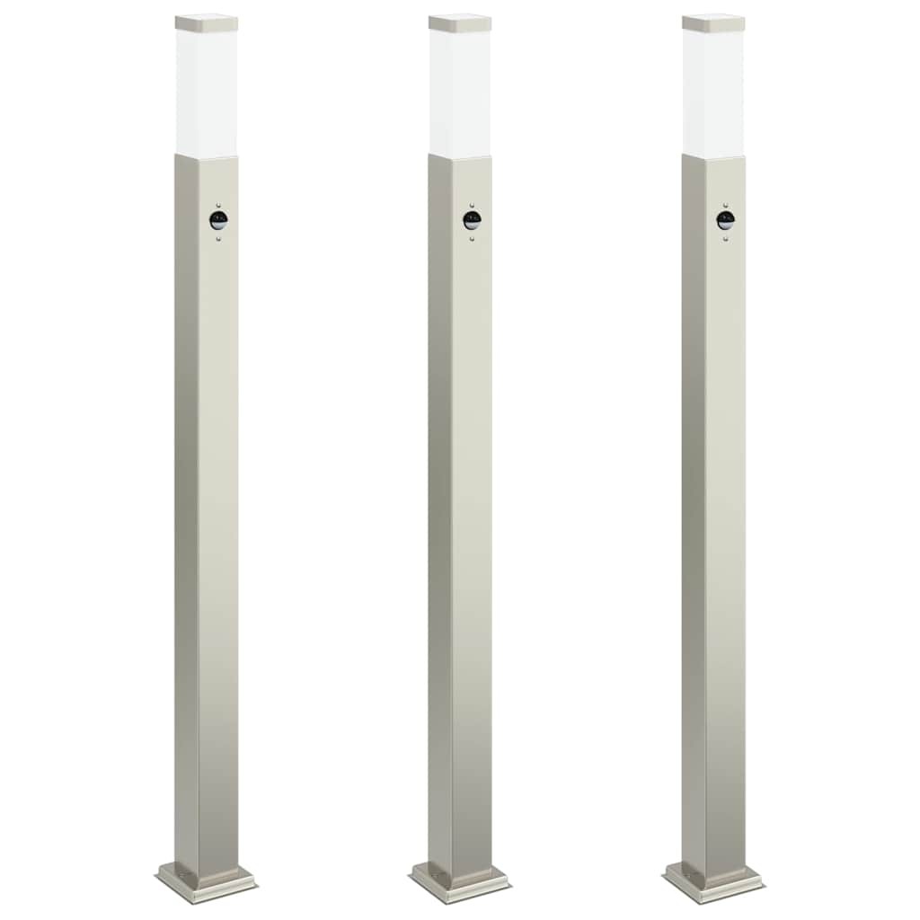 Bollard Lights with Sensor 3 pcs 110 cm Stainless Steel IP44 vidaXL