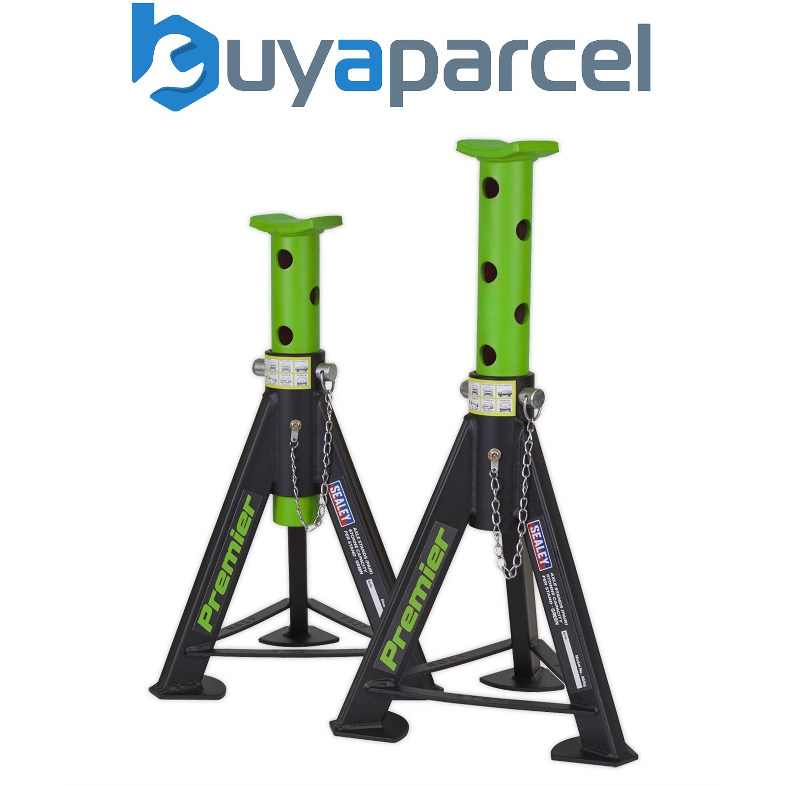 Sealey AS6G Premier Axle Stands (Pair) 6 Tonne Capacity per Stand - Green