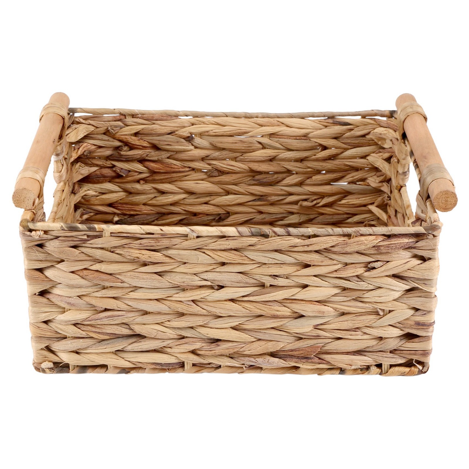 Wicker Basket Rectangular with Wooden Handles for Shelves,Water Hyacinth4802
