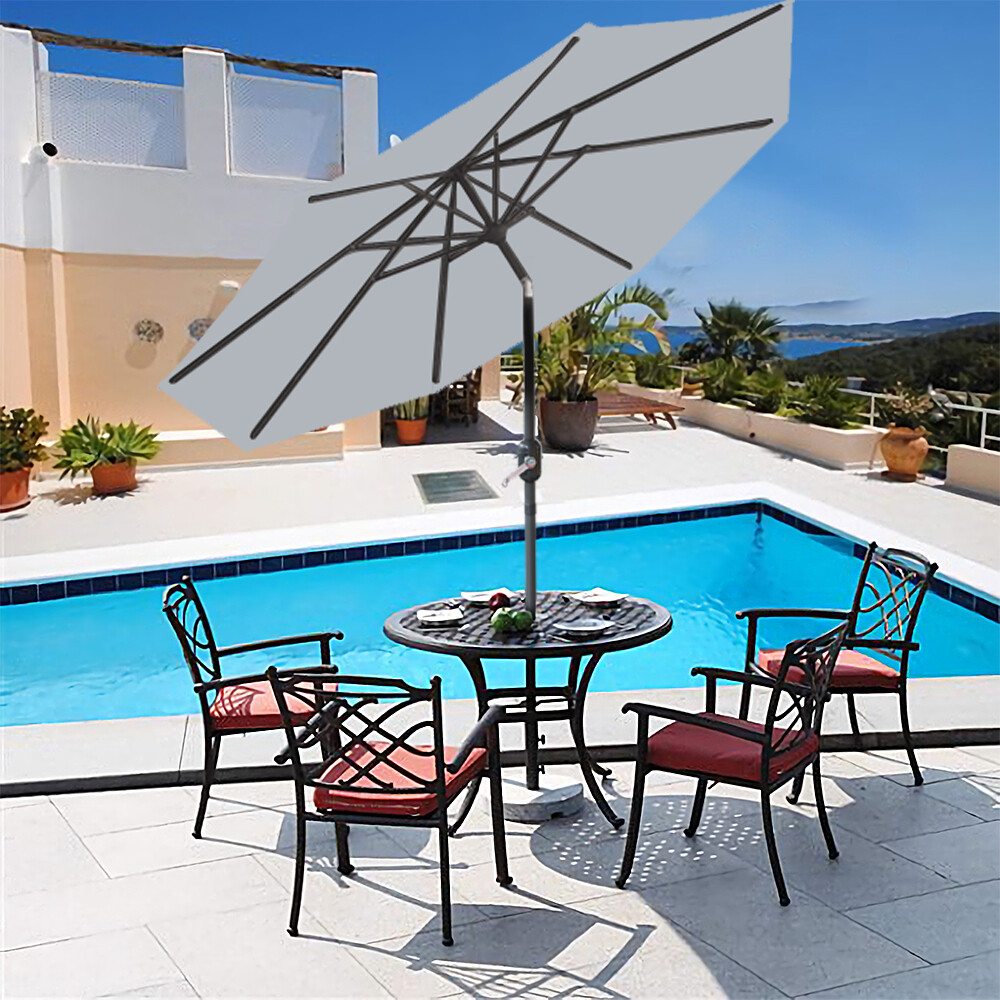 2.7m Garden Patio Parasol Aluminium Crank & Tilt Outdoor Sun Shade Umbrella Grey