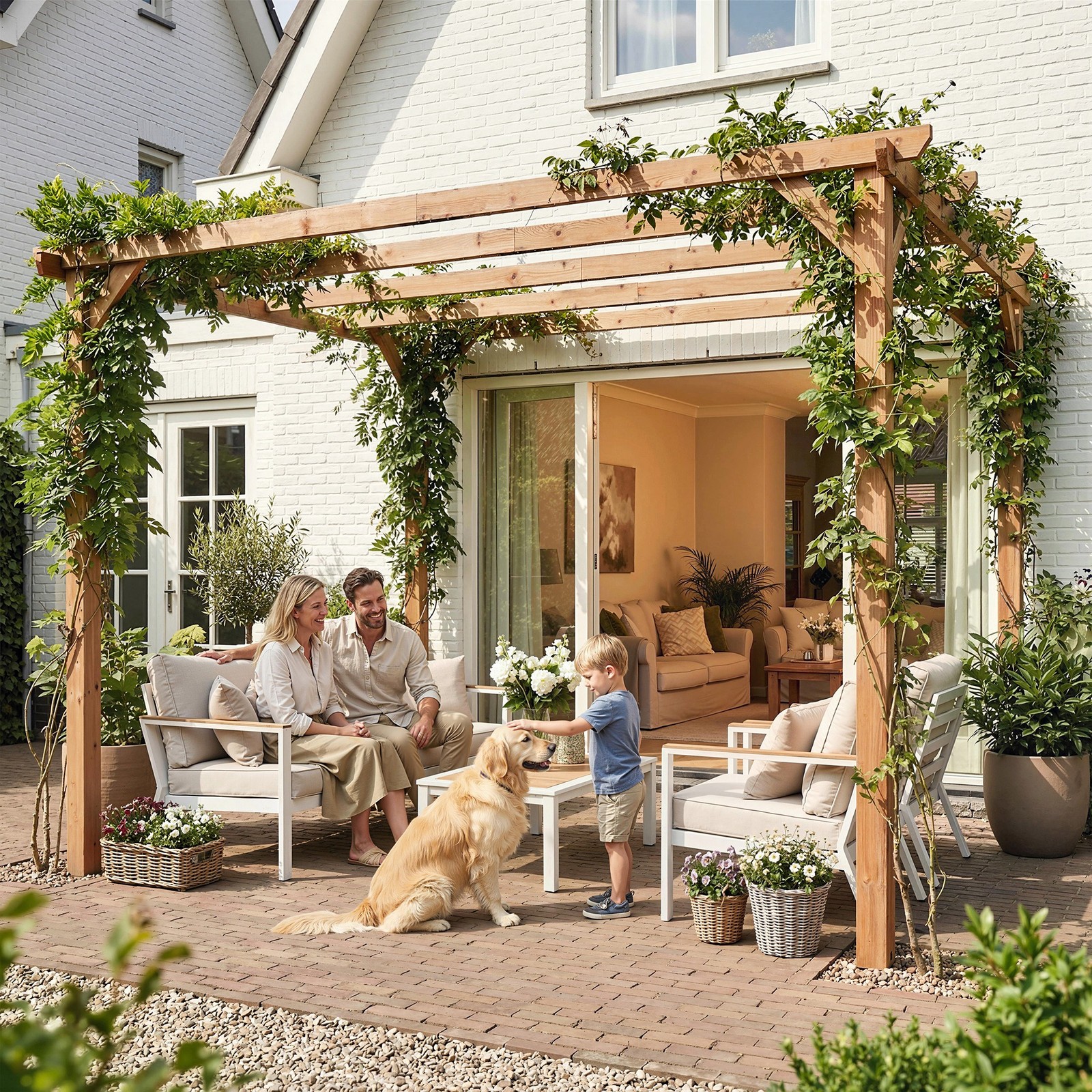 3 x 3 m Wooden Pergola, Garden Pergola Gazebo Grape Trellis, Maple Wood-effect