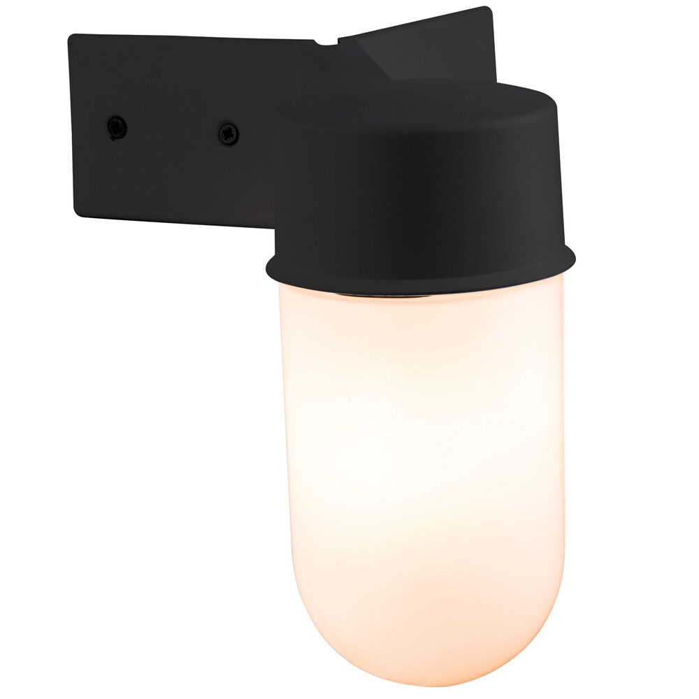 IP44 Outdoor Wall Light & Corner Bracket Black White Long Glass Shade E27 Lamp