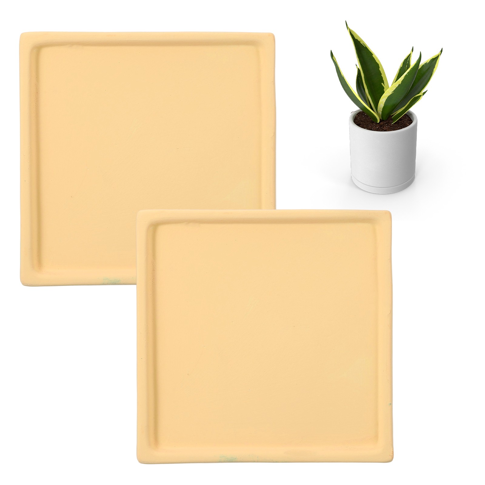 2 Pcs Square Plant Saucers, 4.7 Inch Plant Trays for Pots, Light Yellow