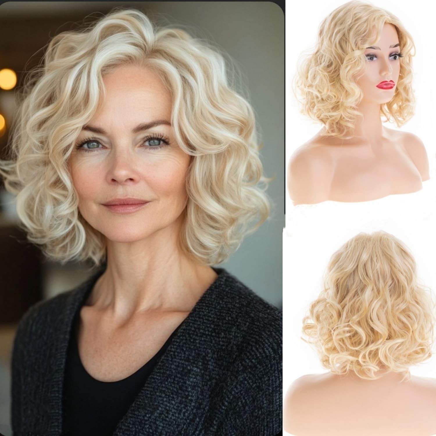 Blonde Wavy Curly Wigs for Women Medium Length Synthetic Cosplay
