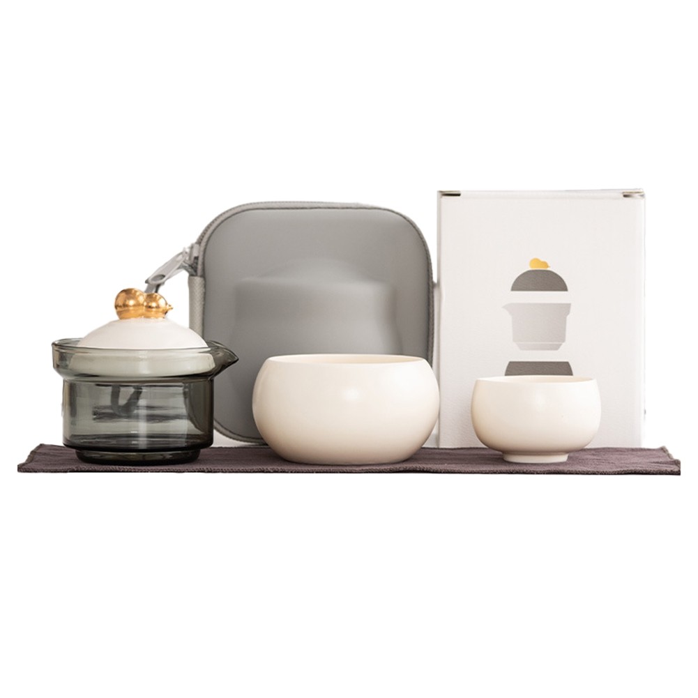 Portable Ceramic Tea Set for Travel-Includes 1 Teapot, 2 Cups and Carrying8048