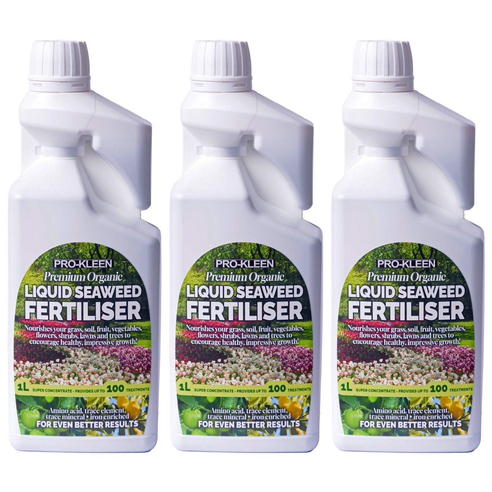 ProKleen Organic Liquid Seaweed Fertiliser Concentrate Premium Plant Feed 3 x 1L