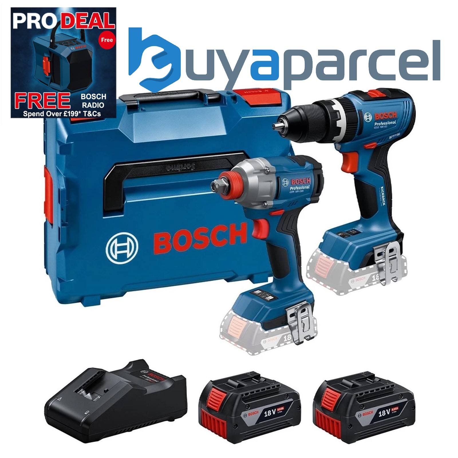 Bosch 18v Brushless Combi Hammer Drill Impact Driver Wrench GSB18V65 GDX18V285