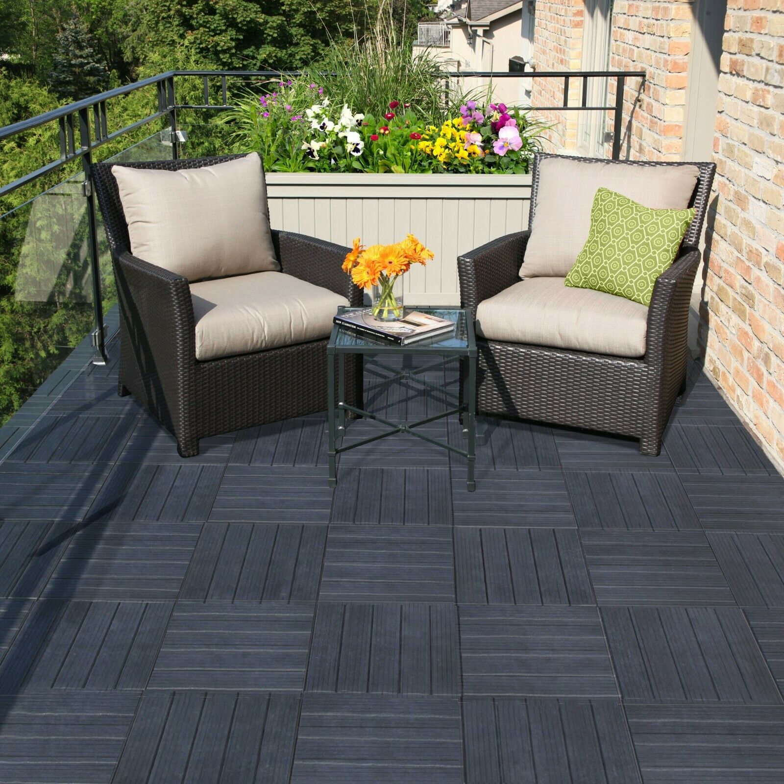6 Interlocking Composite Decking Floor Tiles Garden Patio Easy Tile 30cm x 30cm