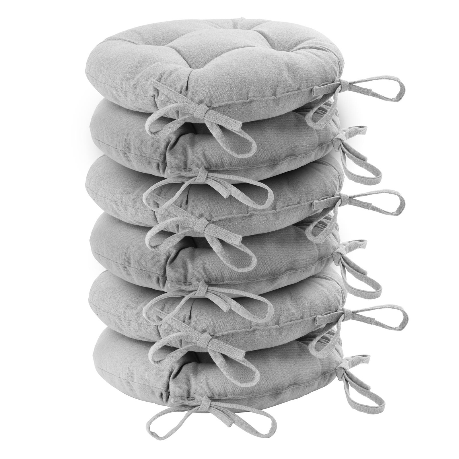 6x Round Garden Chair Seat Cushions Cotton Polyester Filled Outdoor Dining Grey