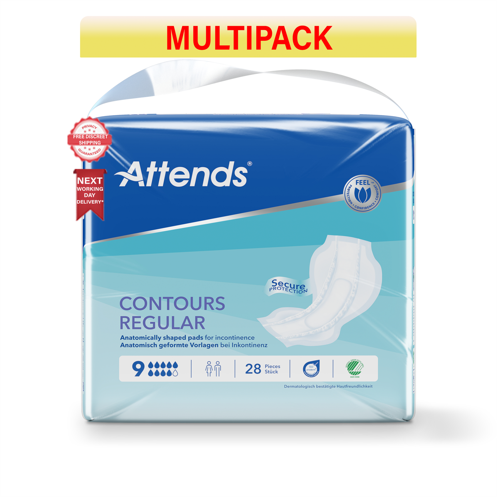 112 x Attends Contours regular 9 | Incontinence Unisex Pads | 4 Packs of 28
