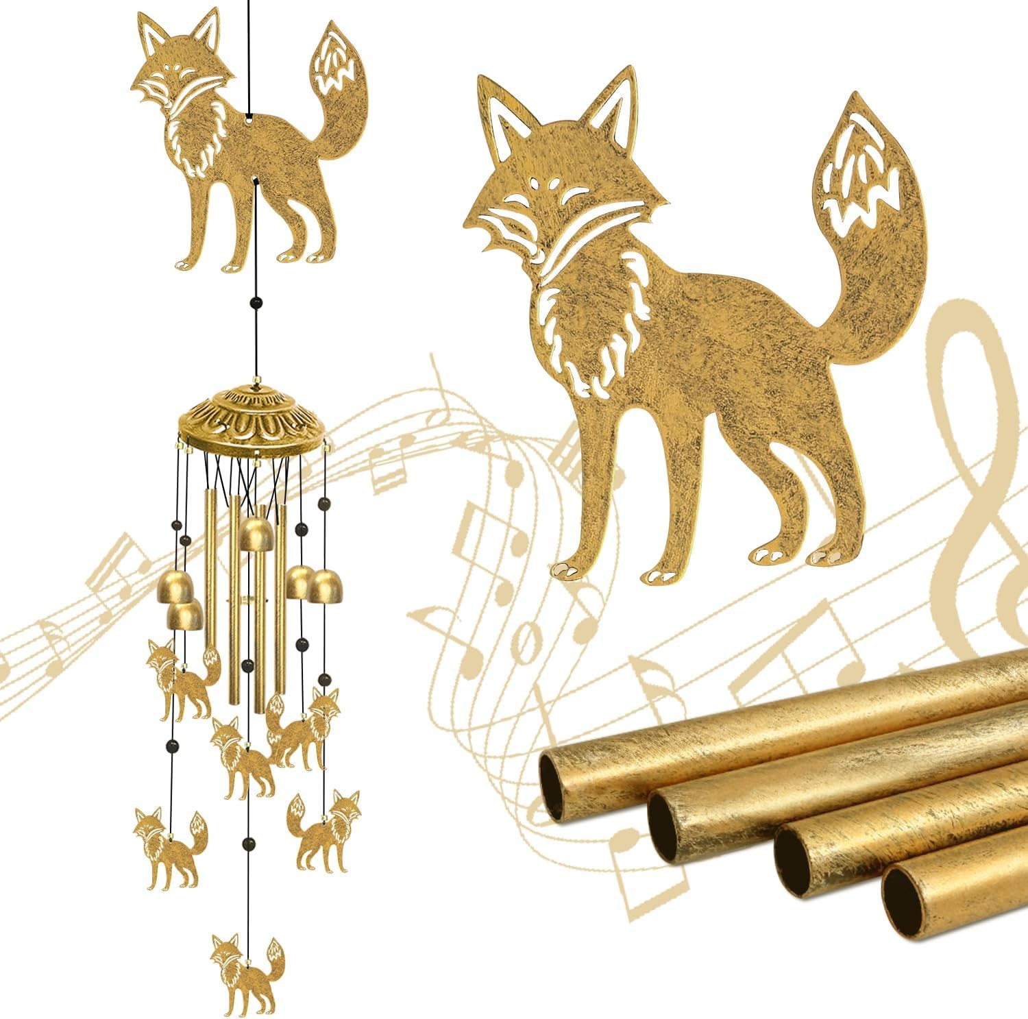 Fox Wind Chimes for Outside, Large Outdoor Metal Foxes Soothing Tones Memorial