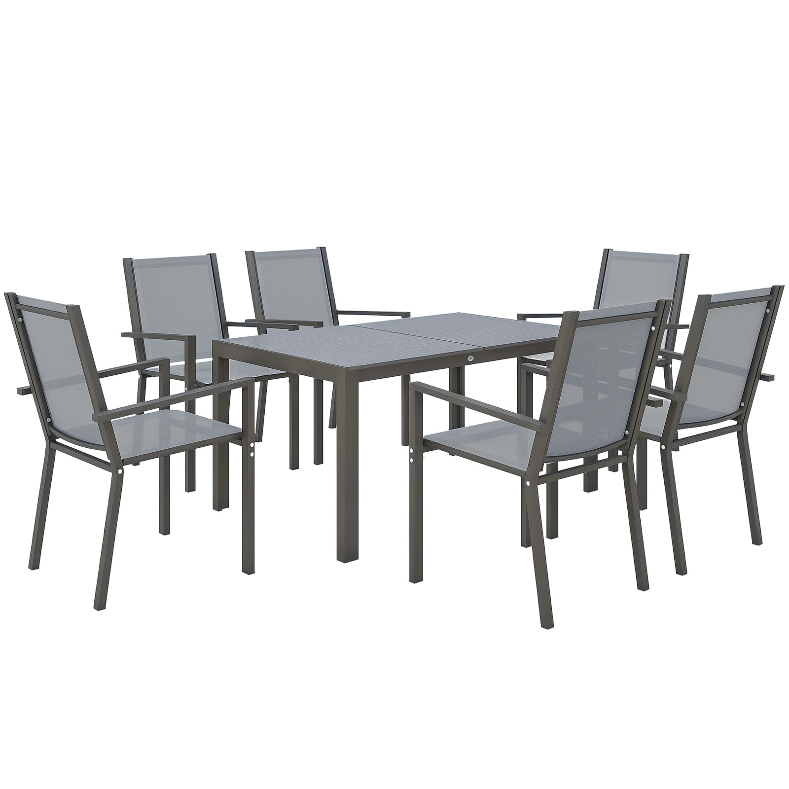 Outsunny Garden Dining Set for 6, Outdoor Dining Table and Chairs, Grey