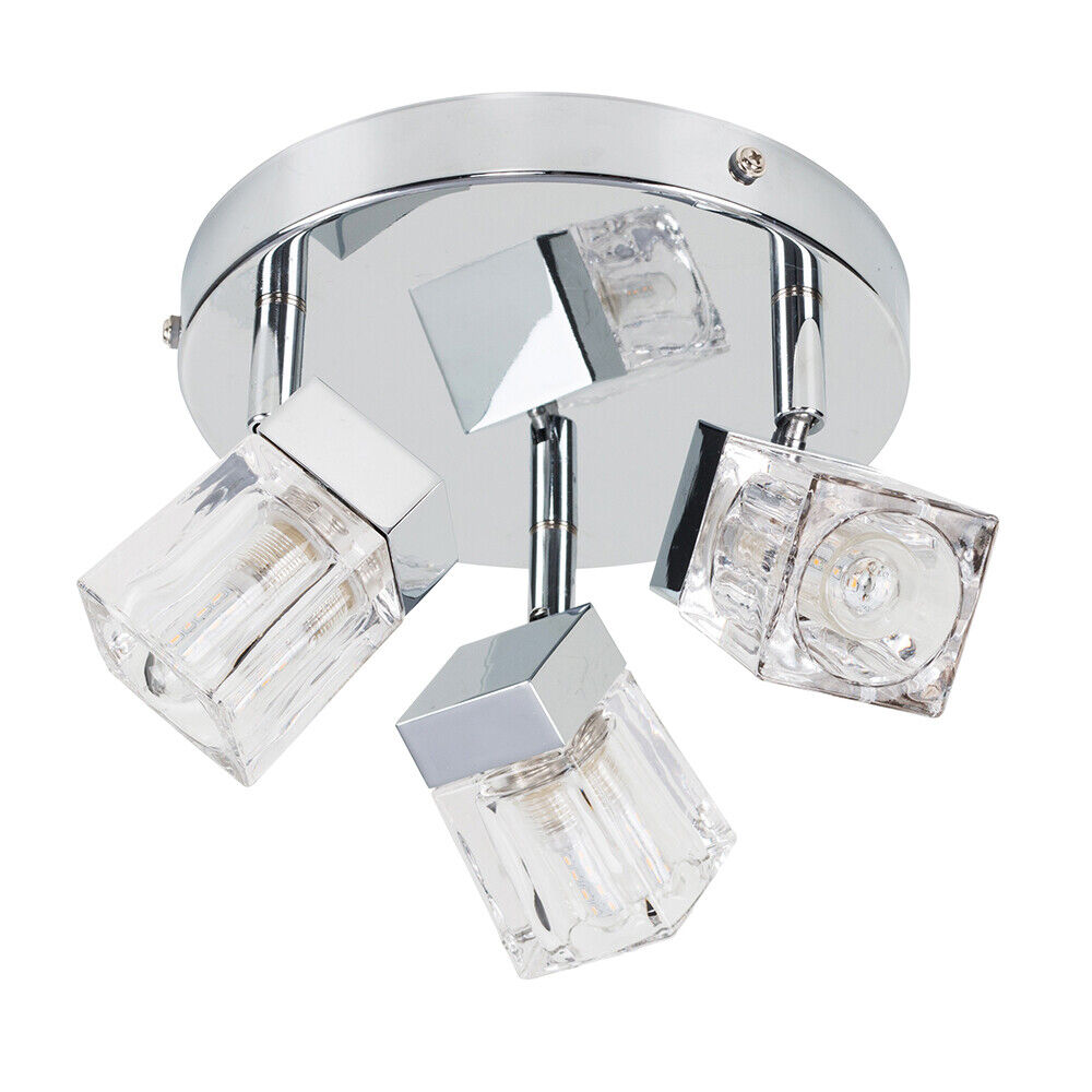 3 Way Ice Cube Ceiling Light Fitting Glass IP44 Bathroom Spotlight Adjustustable
