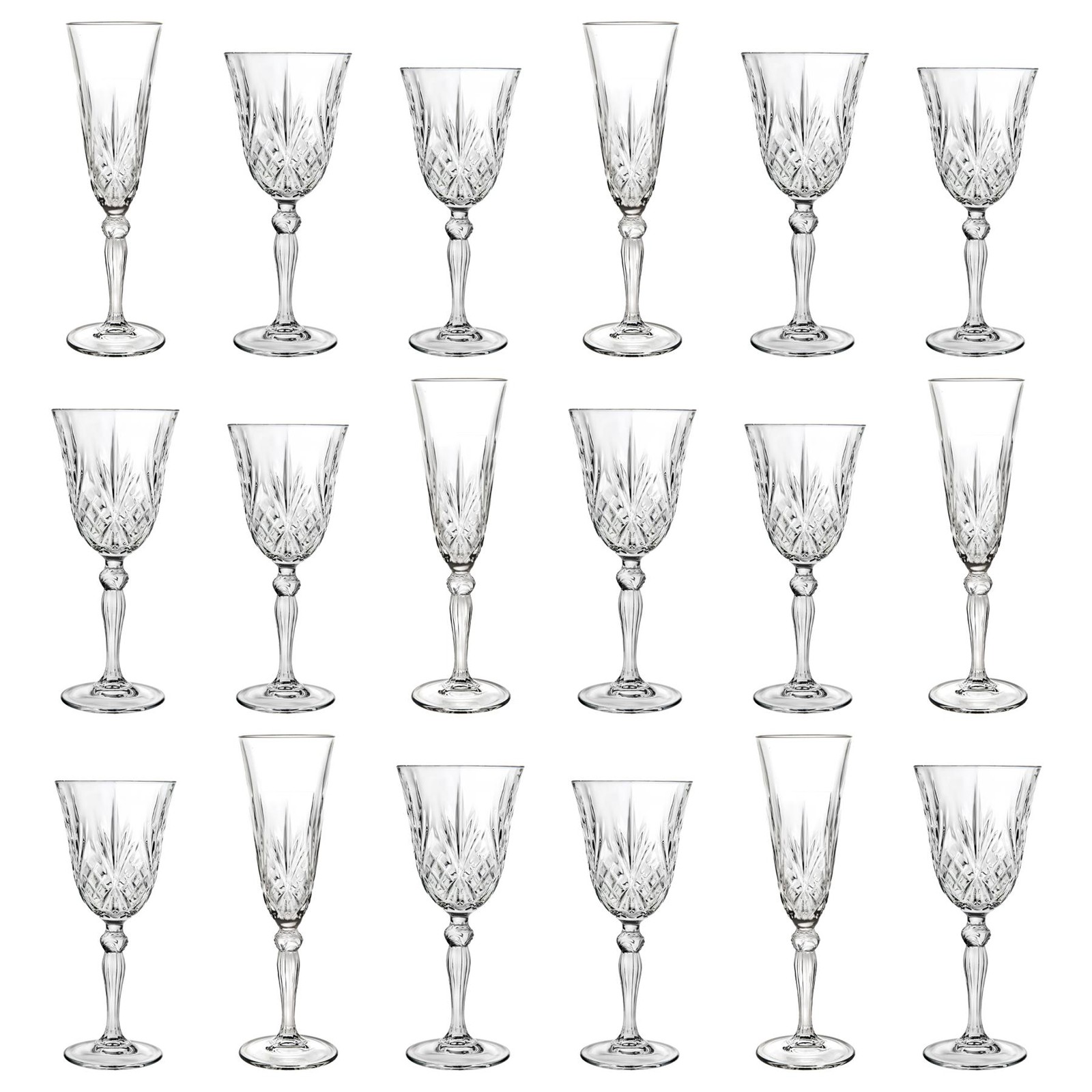 18pc RCR Crystal Red & White Melodia Wine Glasses & Champagne Flutes Set