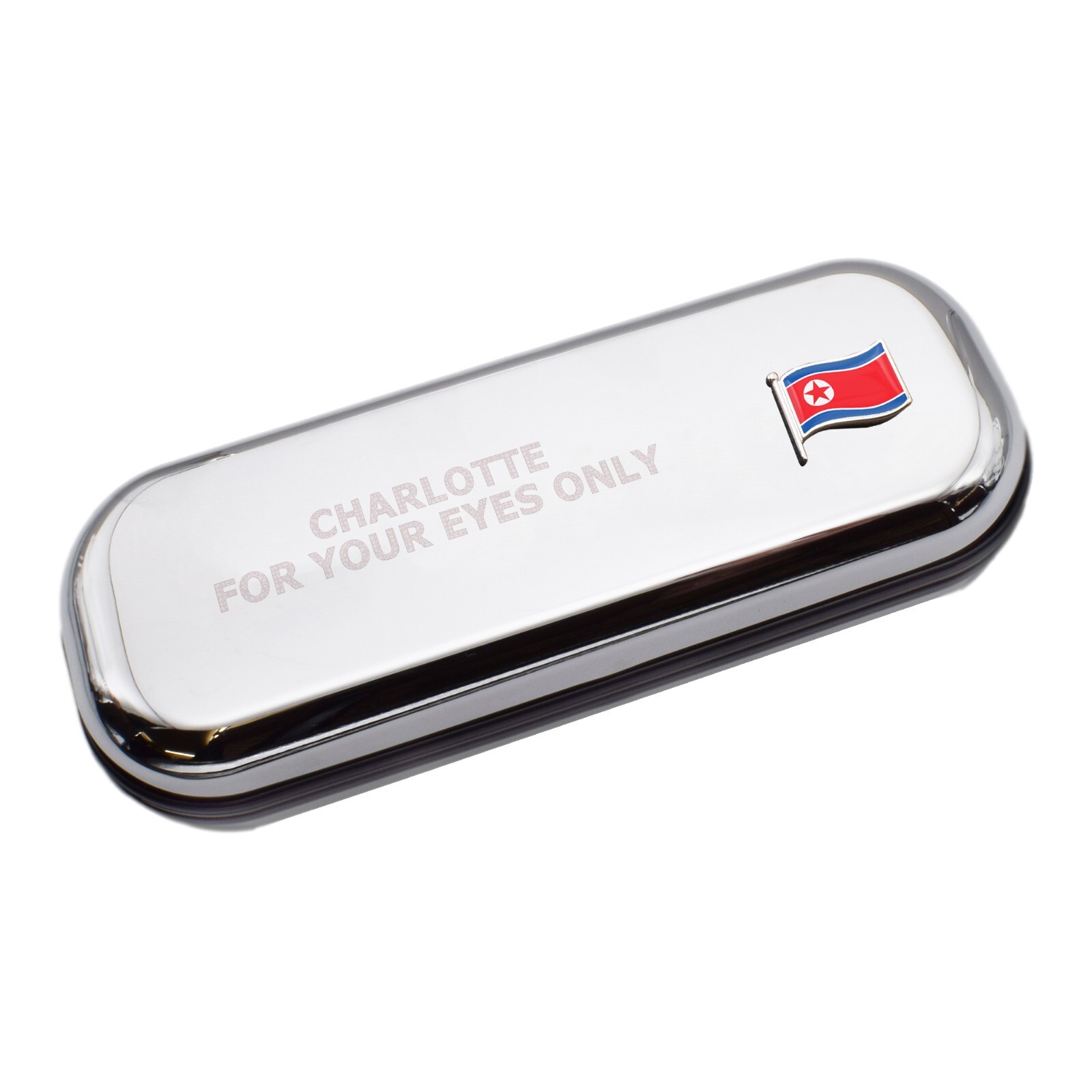 Quora Wave Flag & Engraved With Message Chromed Glasses Case Box