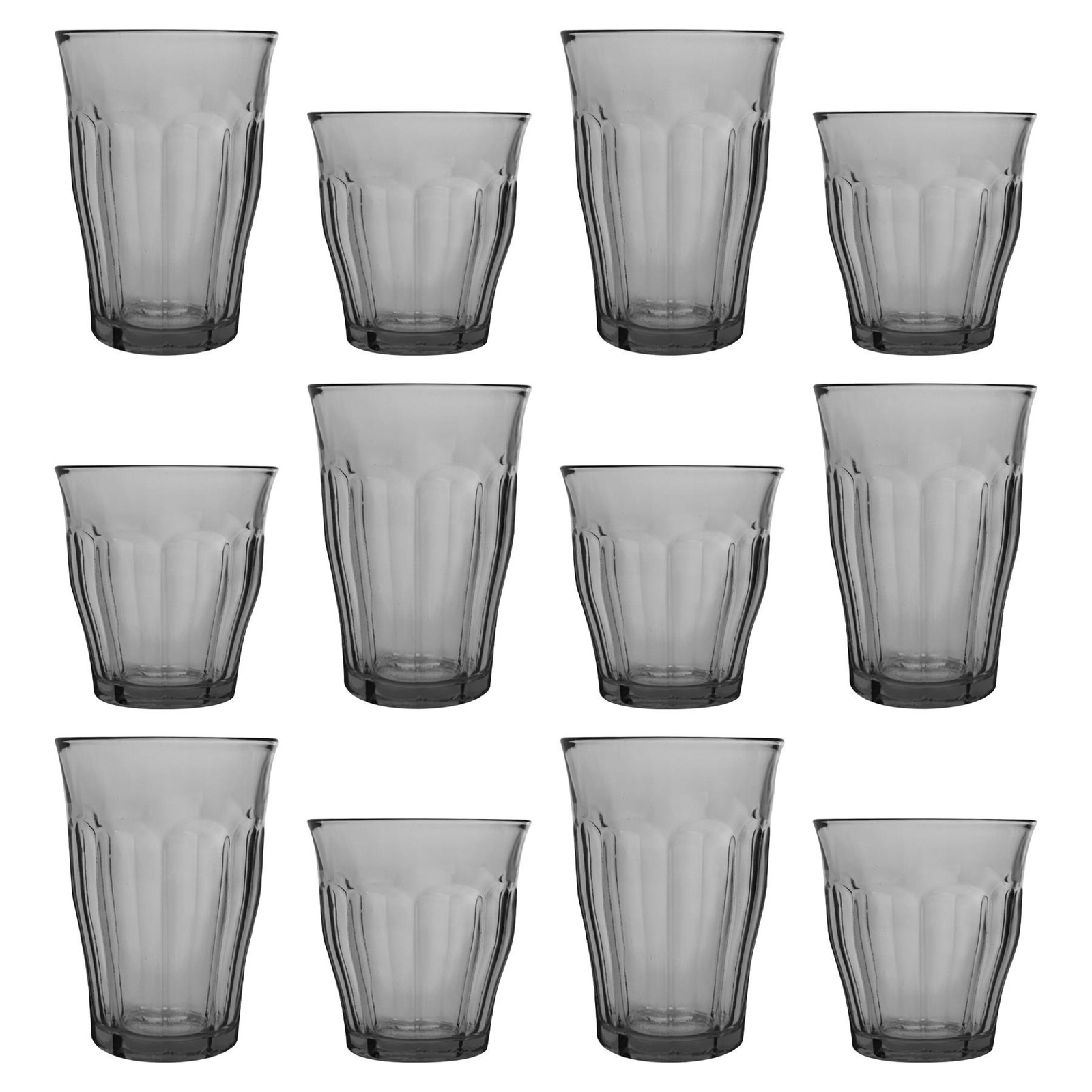 12pc Duralex Picardie Highball Glasses & Tumblers Set Grey Juice Cocktail Set