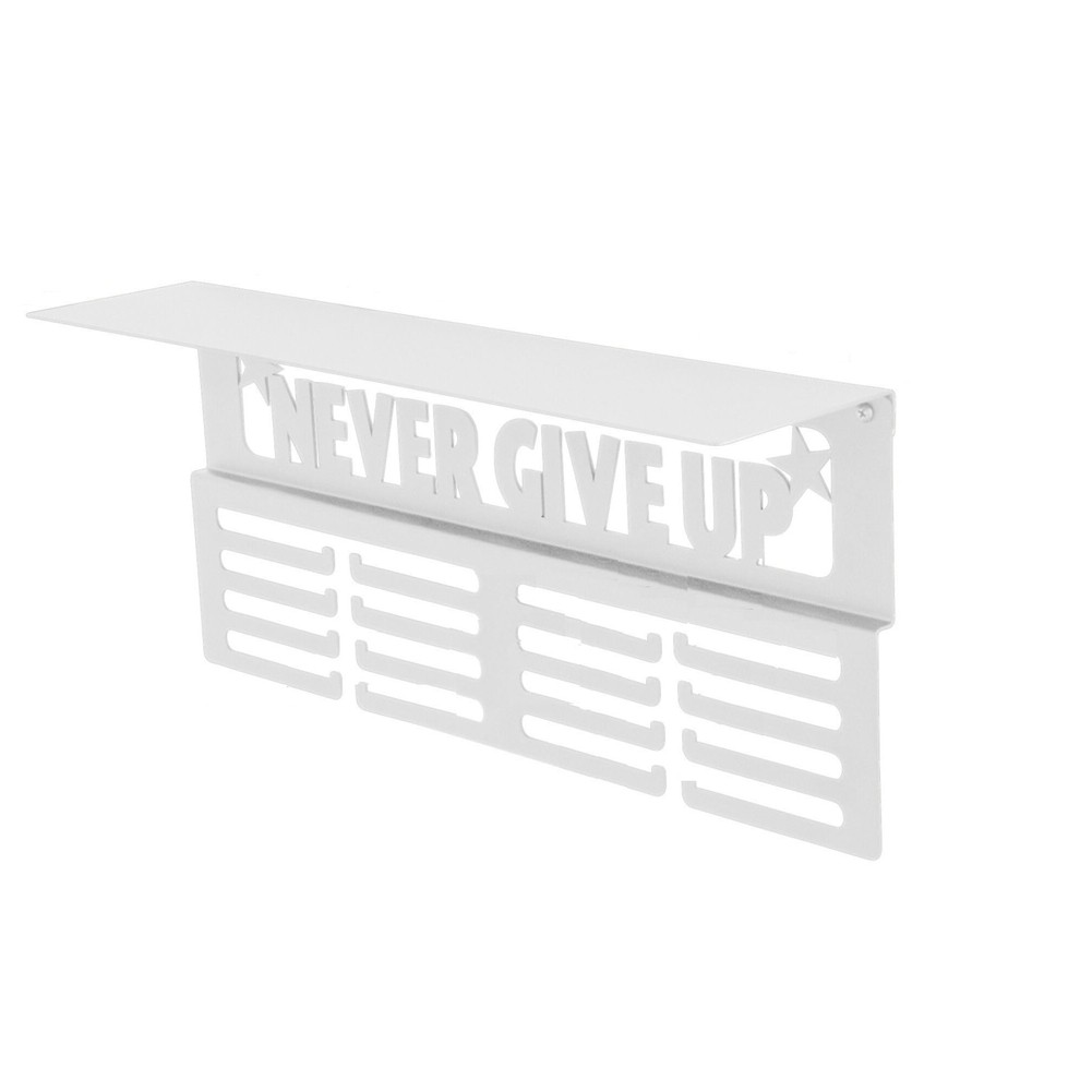 White Medal Hanger Display with Shelf - Easy Install Metal Award Rack 6017