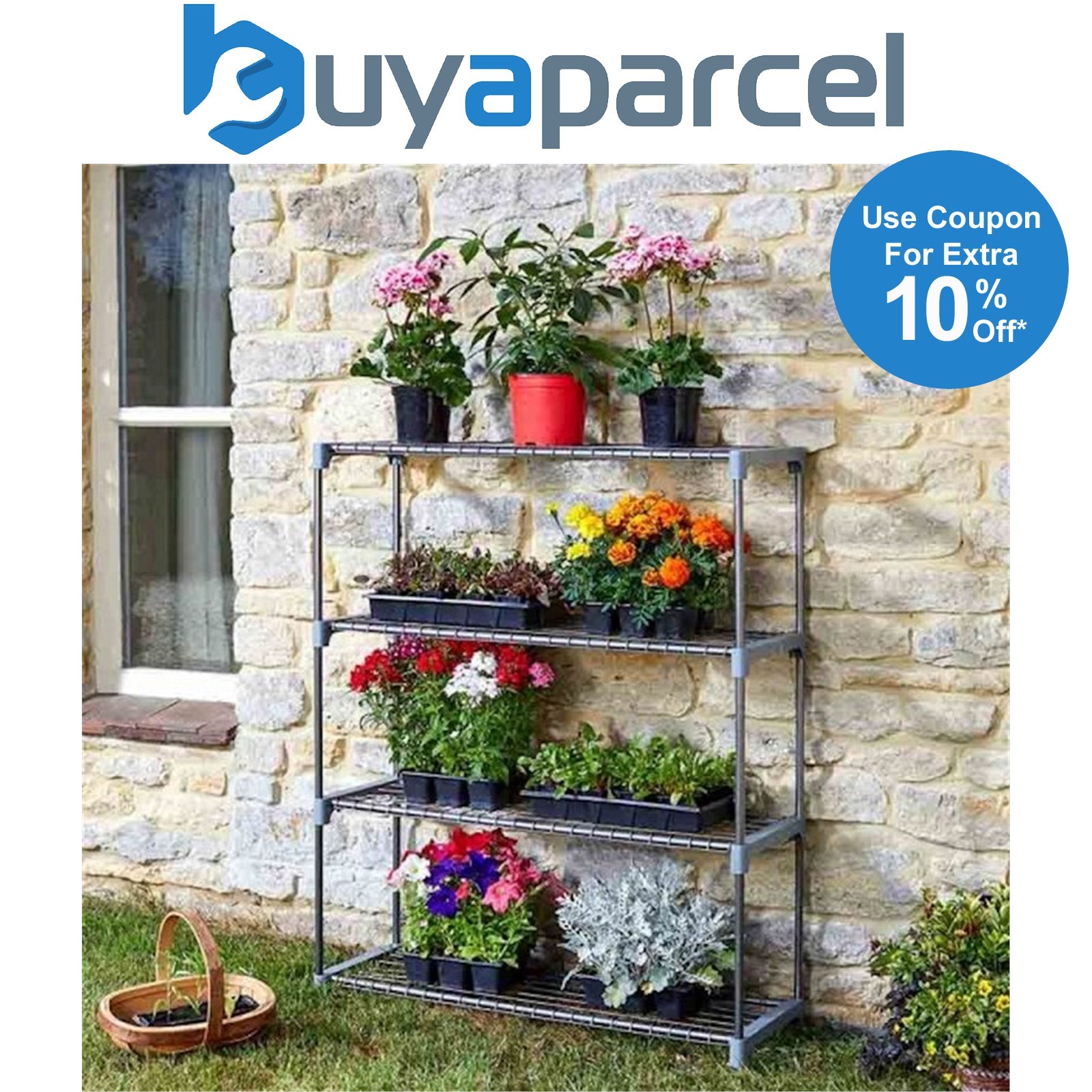 Smart Garden 4 Tier Greenhouse GroZone Shed Storage Steel Shelving Shelves