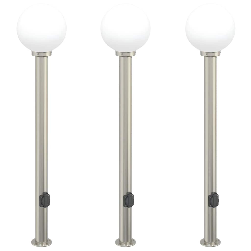 Bollard Lights 3 pcs 120 cm Stainless Steel with Outlet Outdoor Garden vidaXL