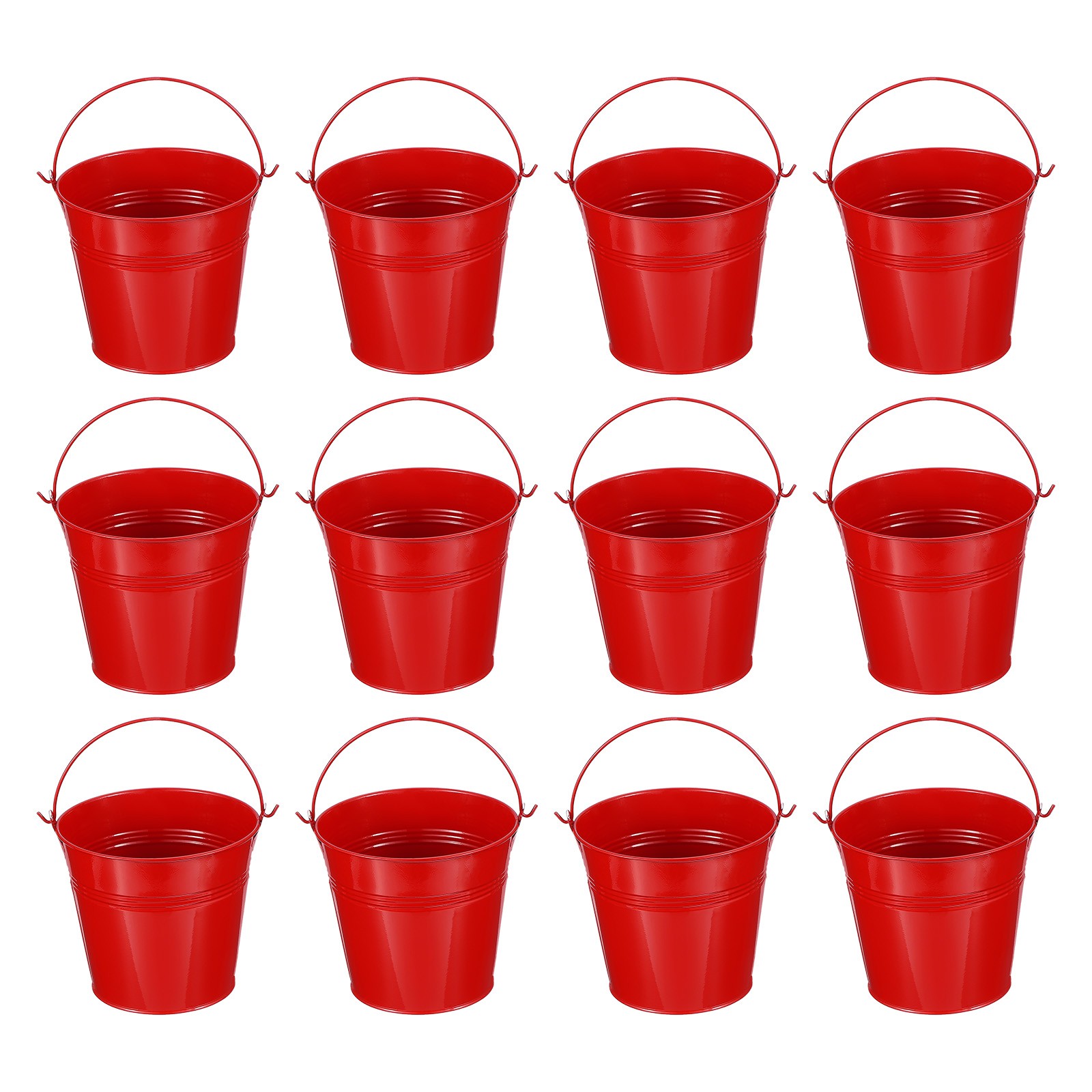 12 Pcs 5.1"x4.7" Small Metal Buckets with Handle Mini Galvanized Bucket Red