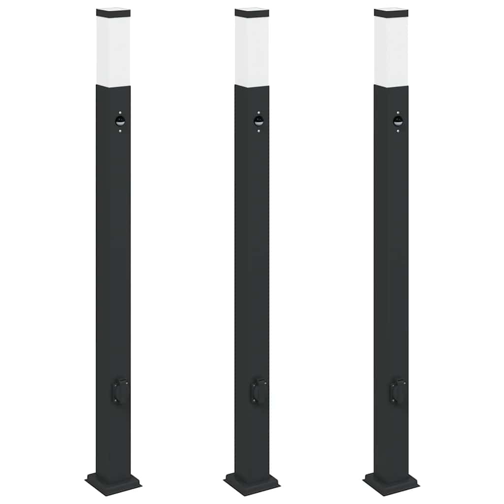 Bollard Lights 3 pcs 110cm Black Stainless Steel with PIR Sensor & Outlet vidaXL