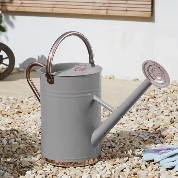 9L Garden Watering Can Galvanised Steel Flower Plant With Rose Grey Long Reach