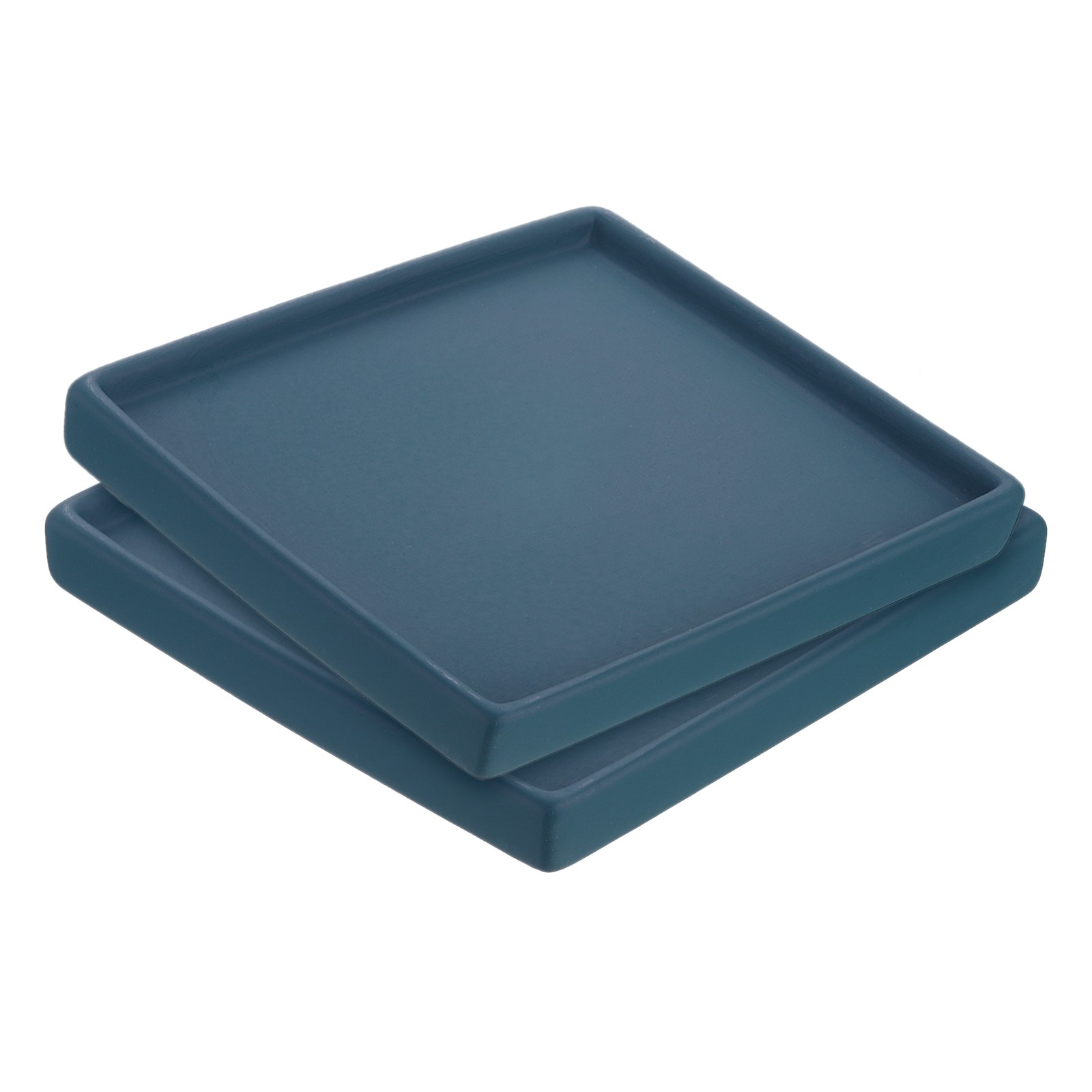 Plant Pot Saucers 6.7 Inch, 2pcs Ceramic Square Flower Tray Dark Blue