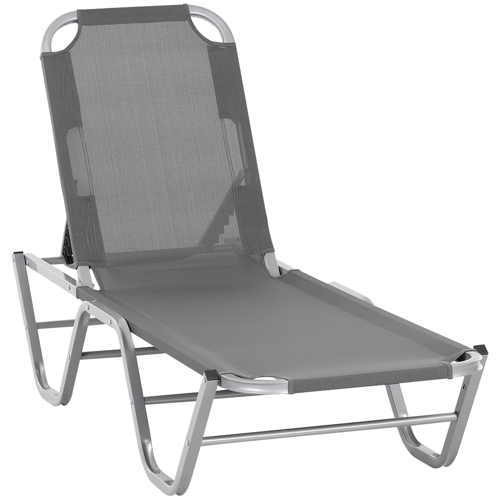 Outsunny Sun Lounger Relaxer Recliner with 5-Position Adjustable Backrest Silver