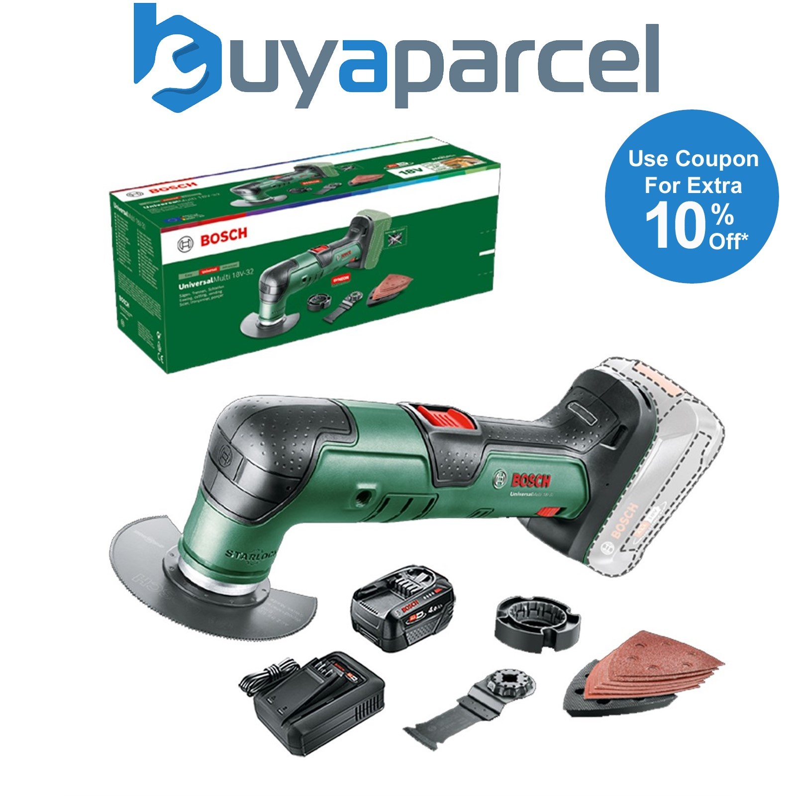Bosch 0603105000 18v Multifunction Multi Tool UniversalMulti + 4AH Battery Kit