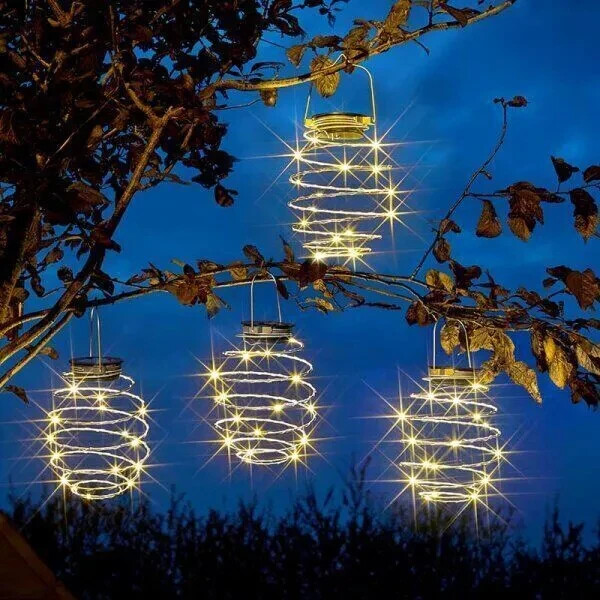 Solar LED Garden Lights 4pc Set Metal Beehive Lanterns Outdoor Lighting Large