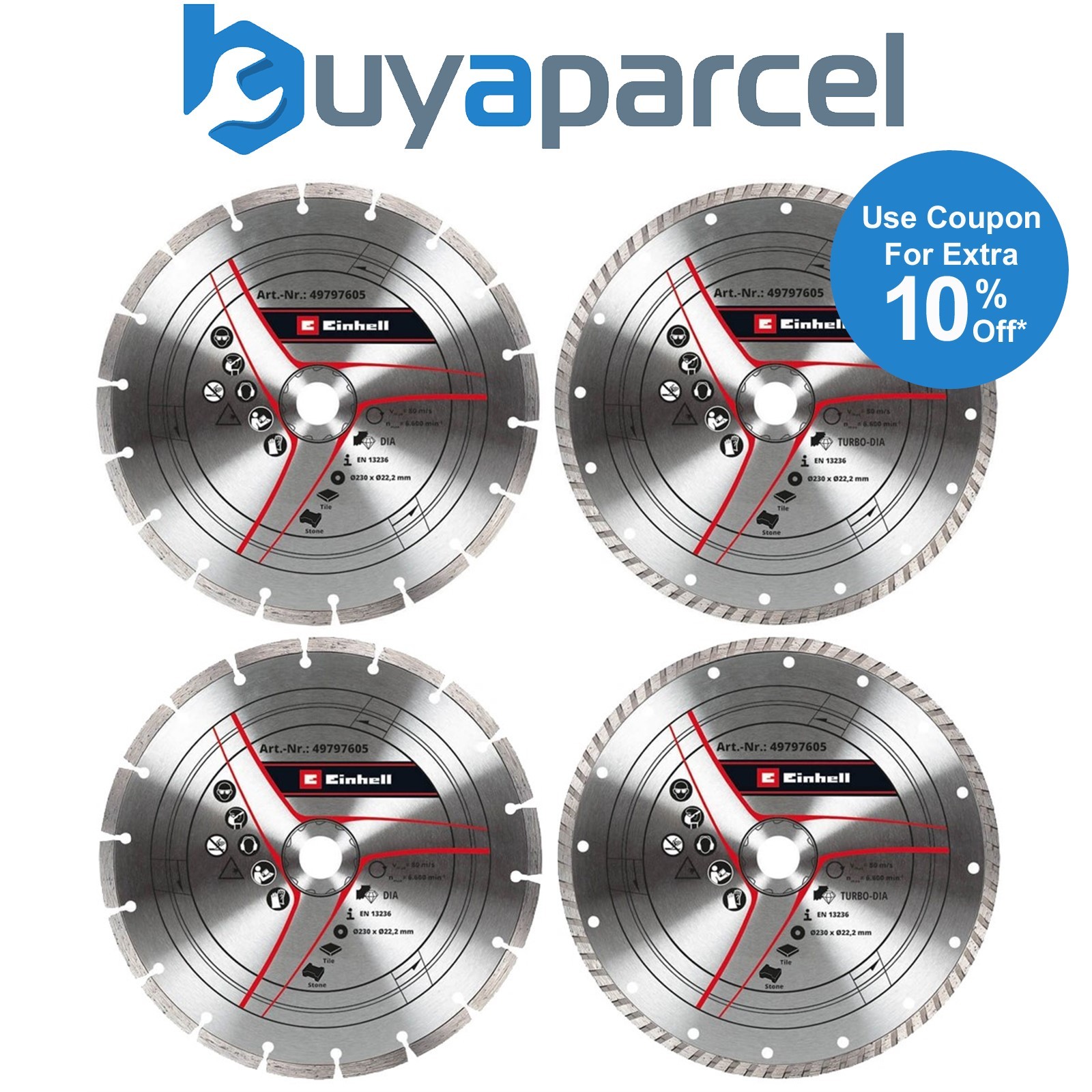 Einhell KWB 49797605 2 Piece Diamond Cutting Disc Set 230 mm Angle Grinder x2