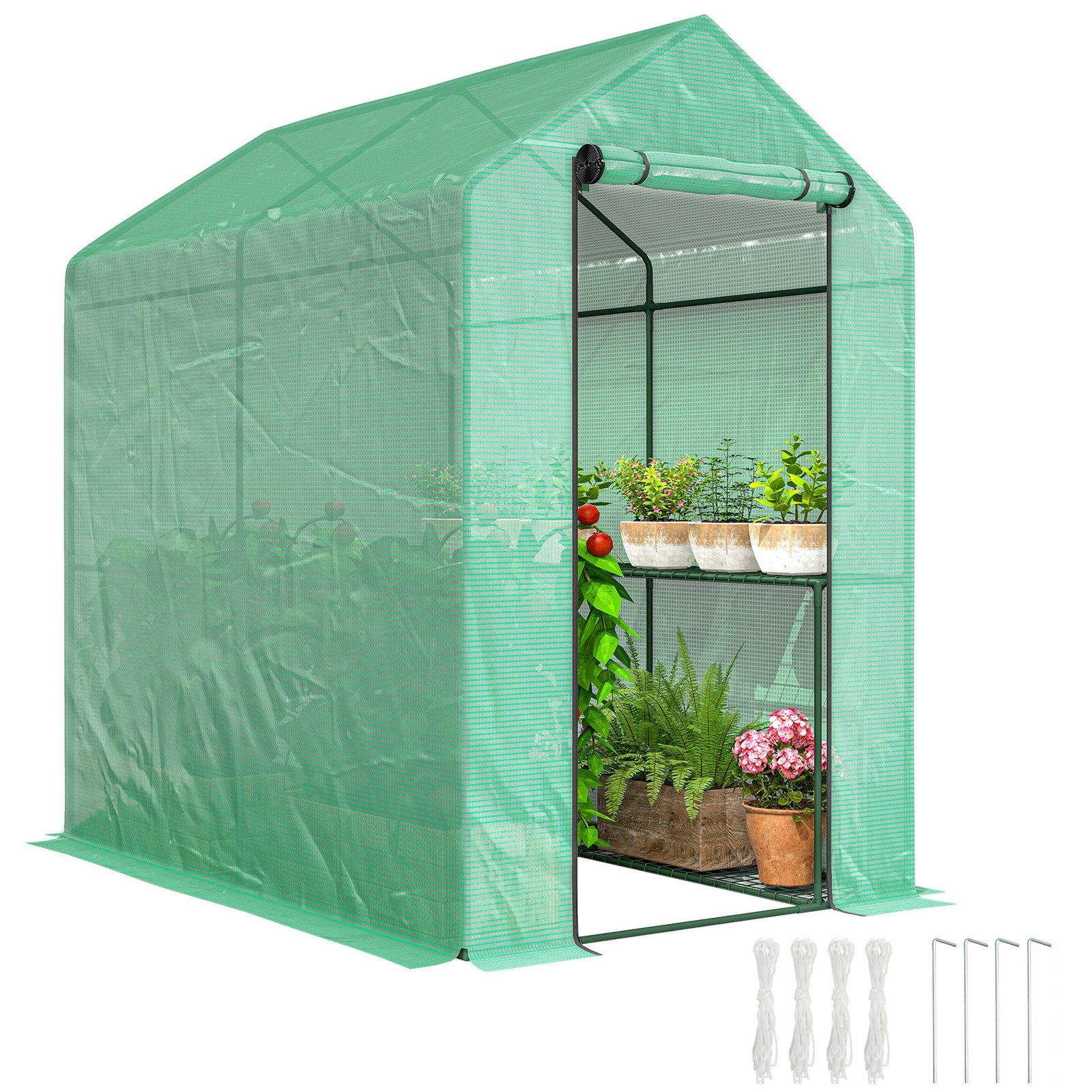 Outsunny Walk in Greenhouse w/Shelves Steeple Grow House 120 x 186 x 190 cm