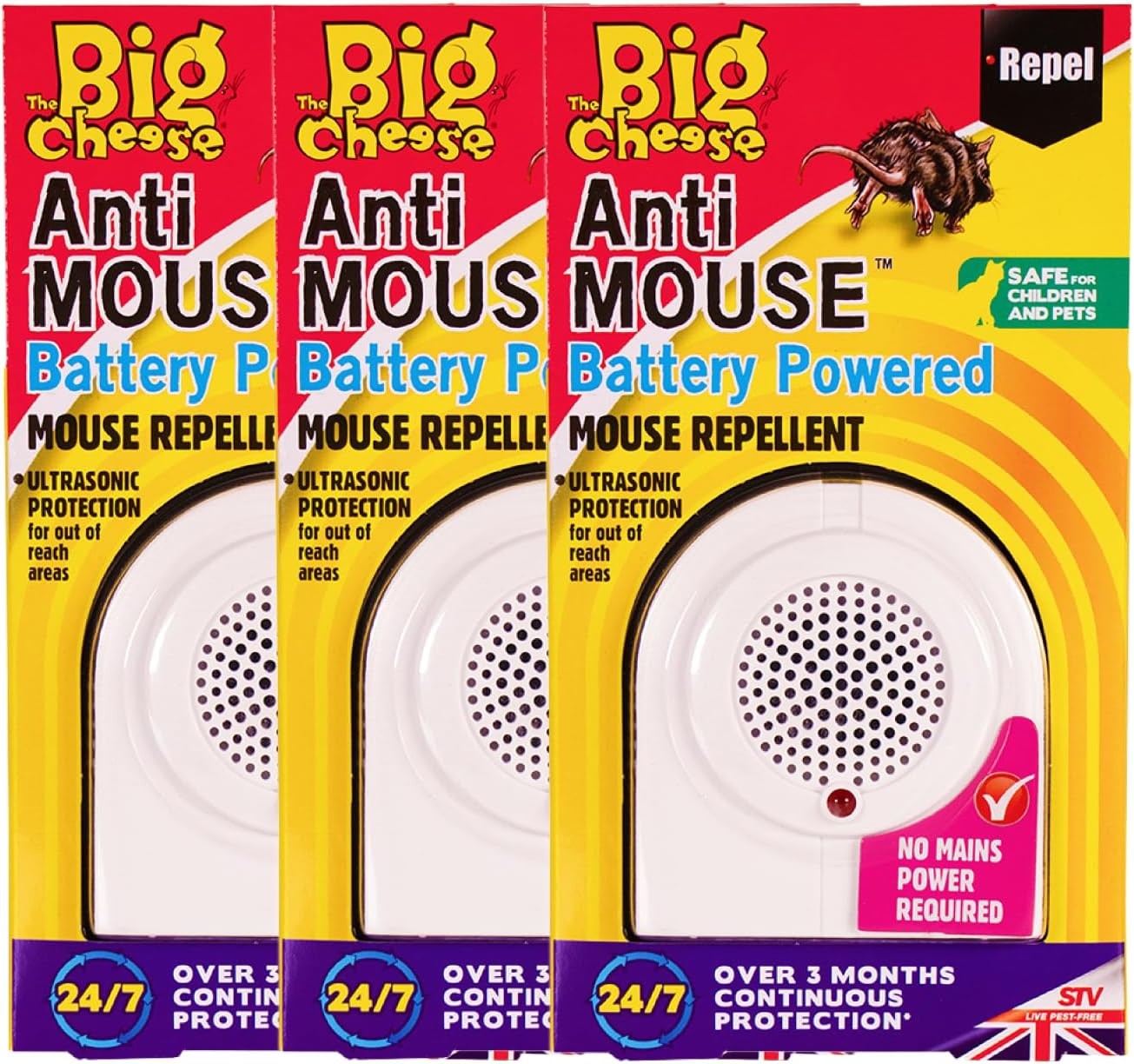 The Big Cheese Battery Powered Mouse Repellent - 3 Pack - Ultrasonic Pest Repel