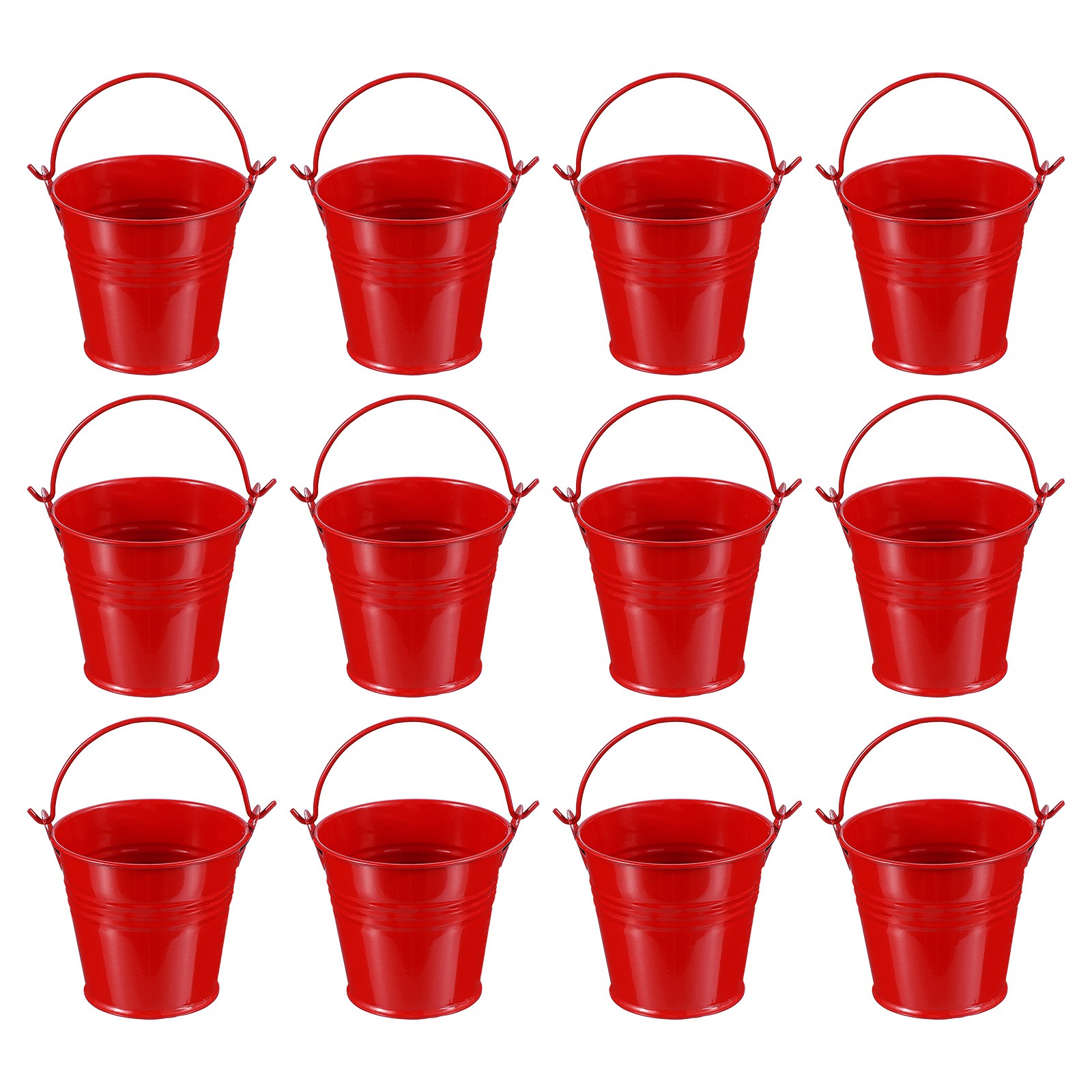 12 Pcs 2.7"x2.3" Small Metal Buckets with Handle Mini Galvanized Bucket Red