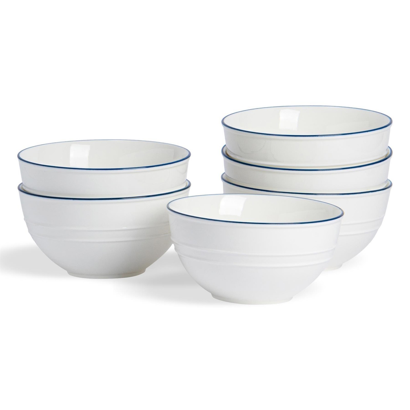 6x White Farmhouse Cereal Bowls Rustic Country Cottage Dining Crockery 15cm