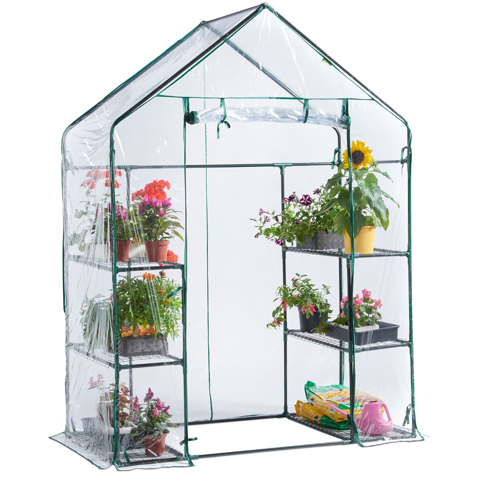 VonHaus Walk In Greenhouse – with 6 Shelves and Weatherproof PVC Plastic Cover