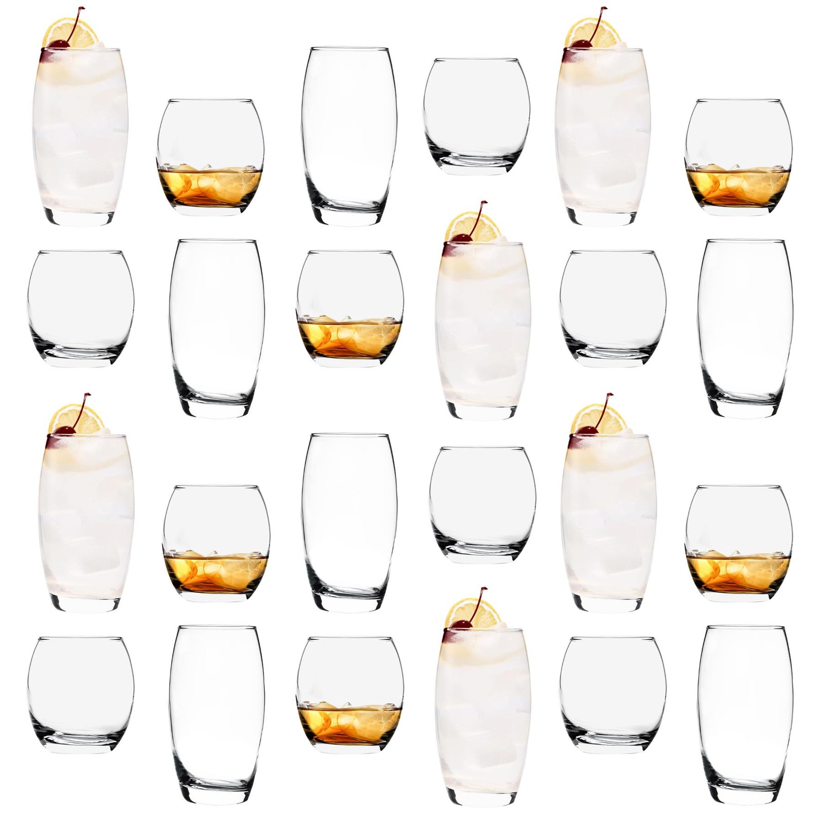 24 Piece Tondo Glassware Set Modern Water Juice Glass Drinking Tumblers Clear