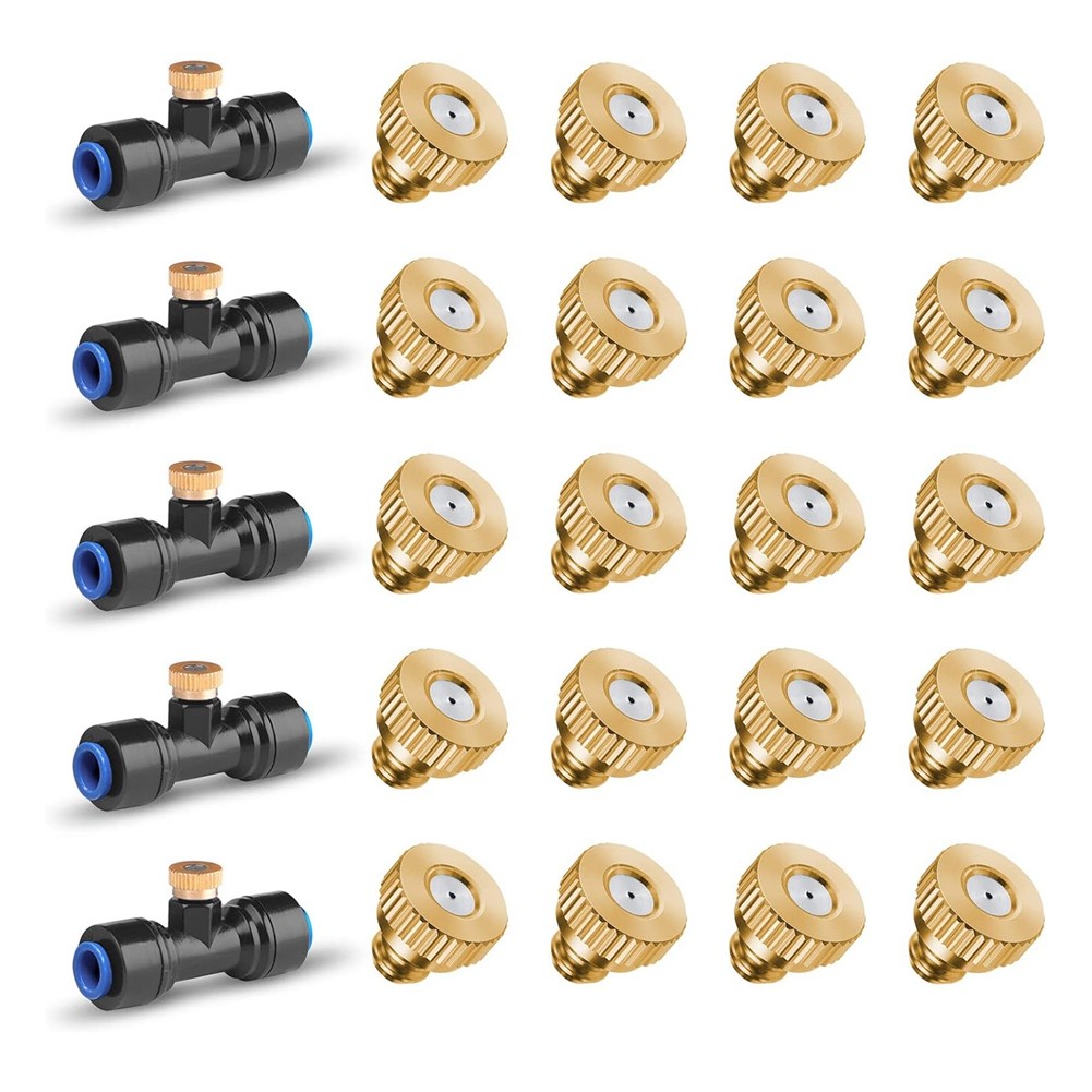 3X(20 Pack Brass Misting Nozzles and 5 Pack Misting Nozzle Tees for Outdoor5799
