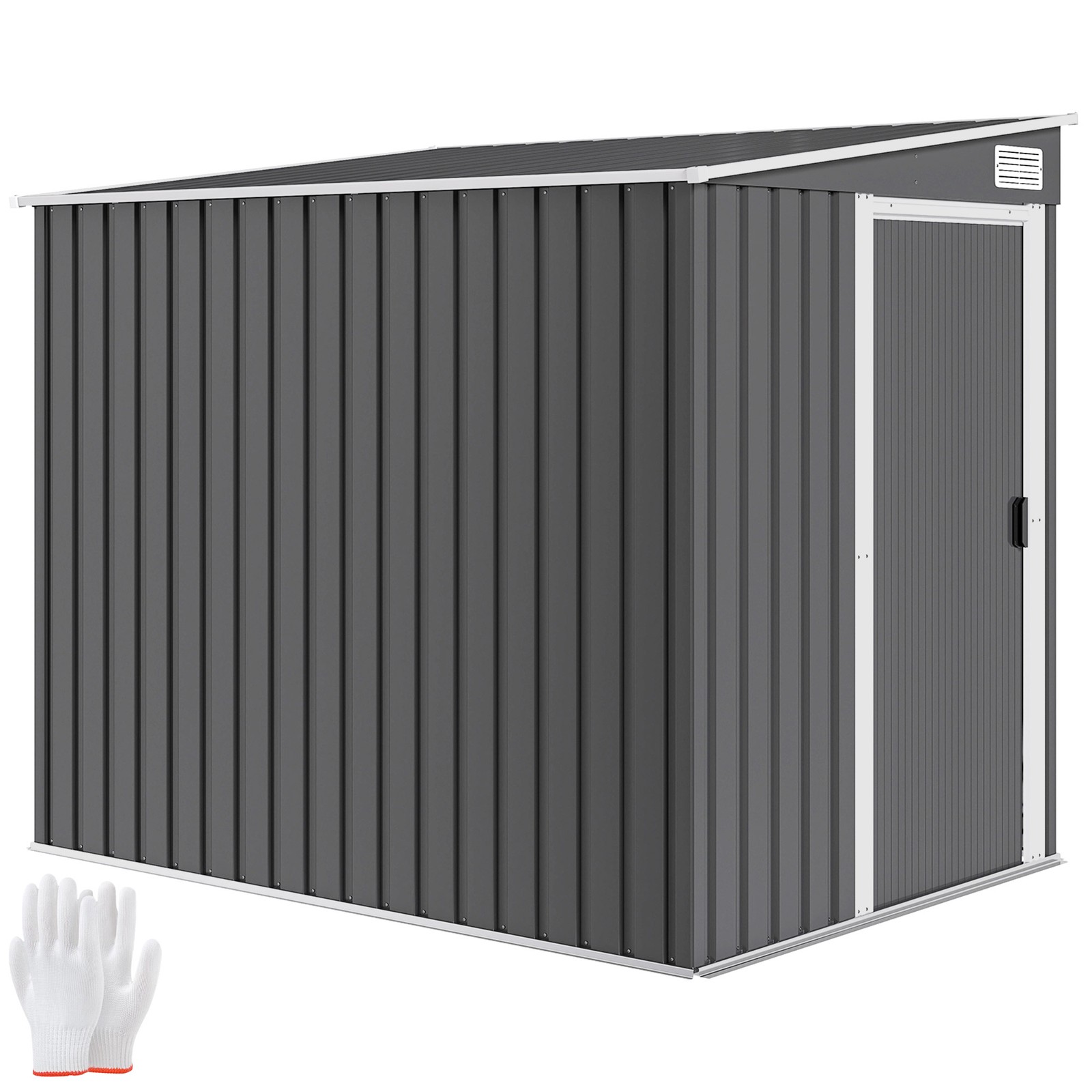 Outsunny 7 x 5FT Garden Shed w/ Foundation Lean to Metal Tool Shed Dark Grey