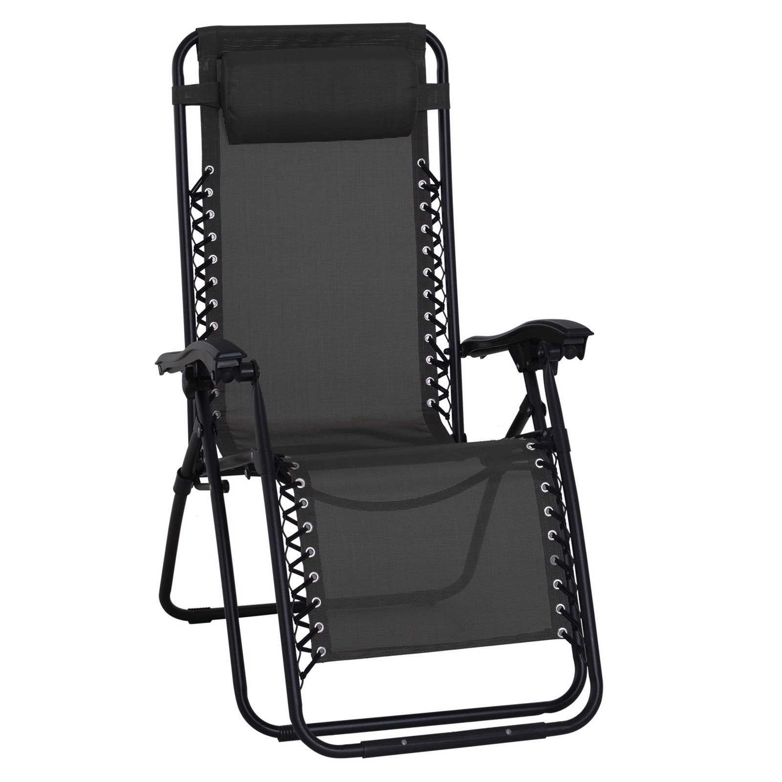 Outsunny Zero Gravity Chair, Reclining Lounger w/ Pillow Black