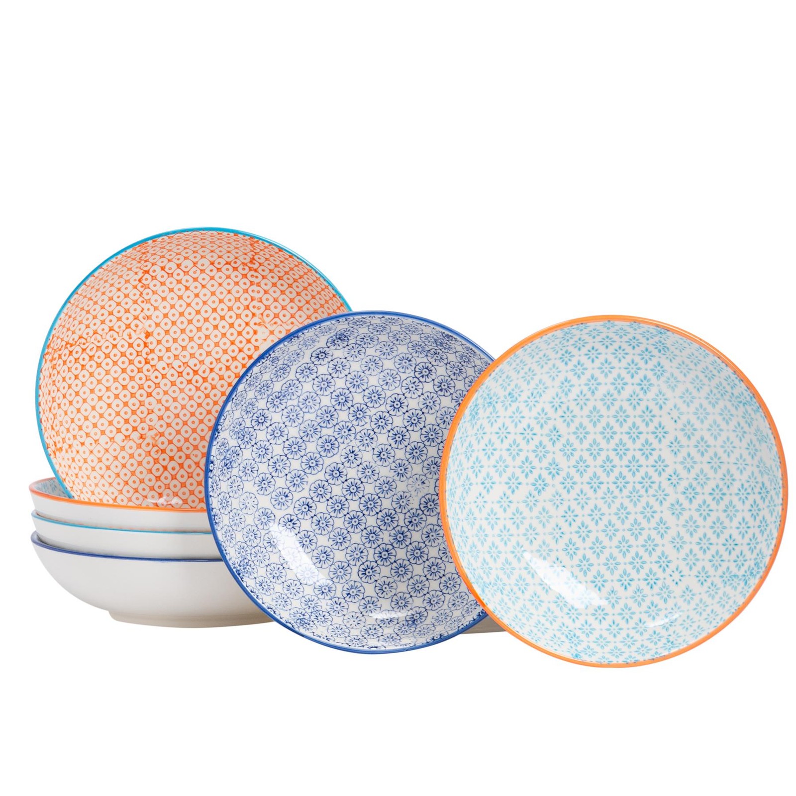 6x Hand-Printed Pasta Bowls Porcelain Ramen Salad Serving Bowl 22cm 3 Colours