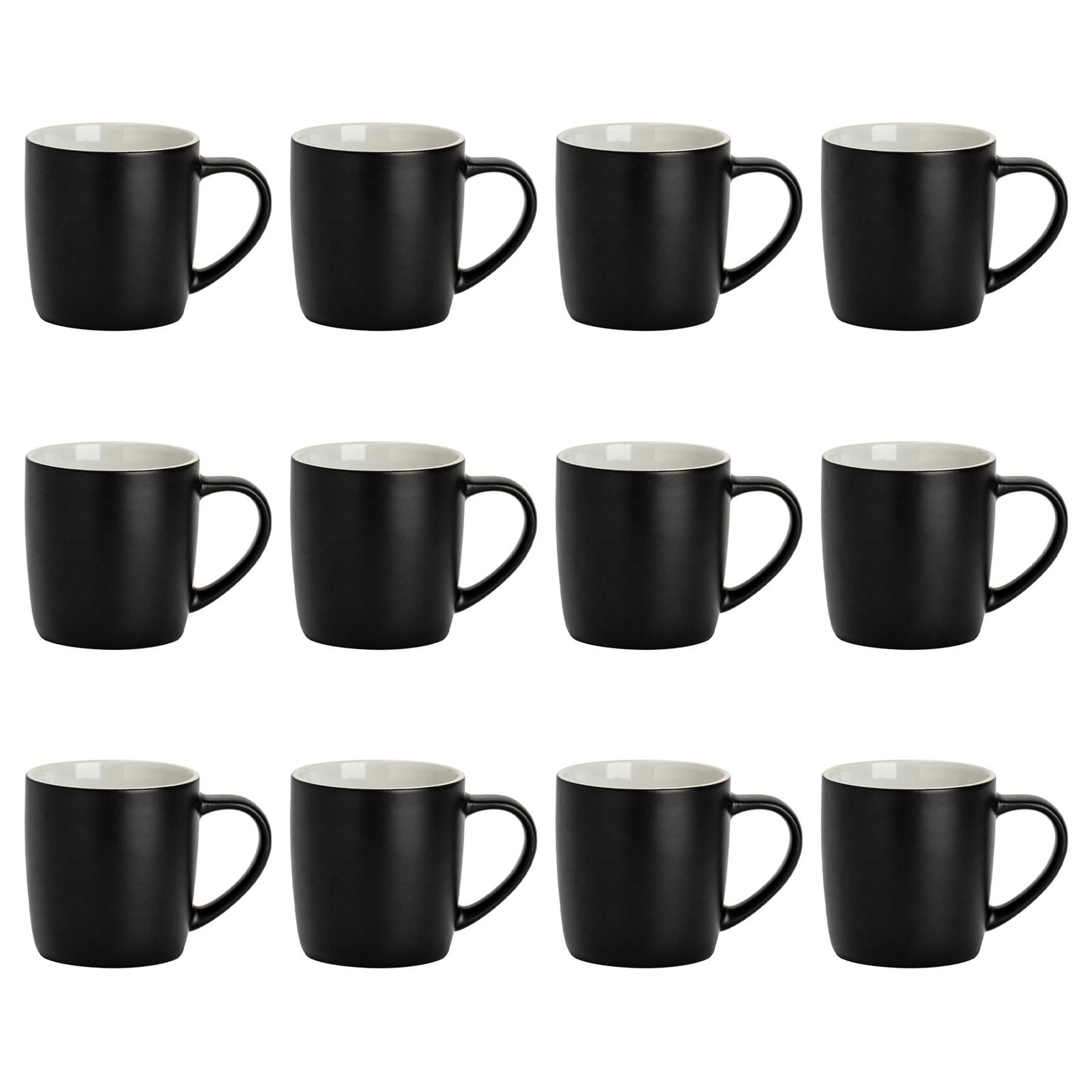 12x 350ml Matt Coloured Coffee Mugs Black Ceramic Tea Latte Cappuccino Cups Set