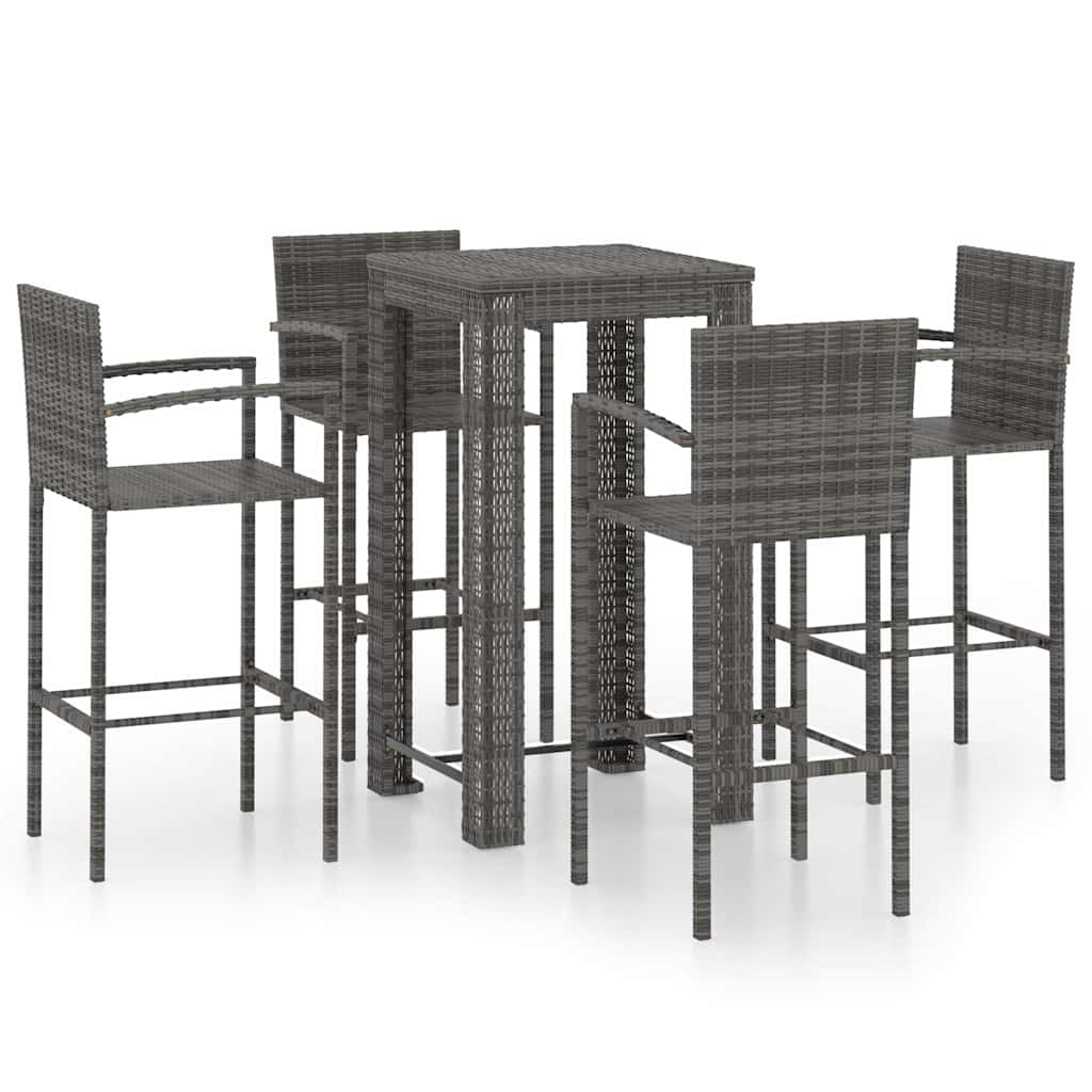 Outdoor Bar Set 5 Piece with Armrest Poly Rattan Grey Bistro Furniture vidaXL