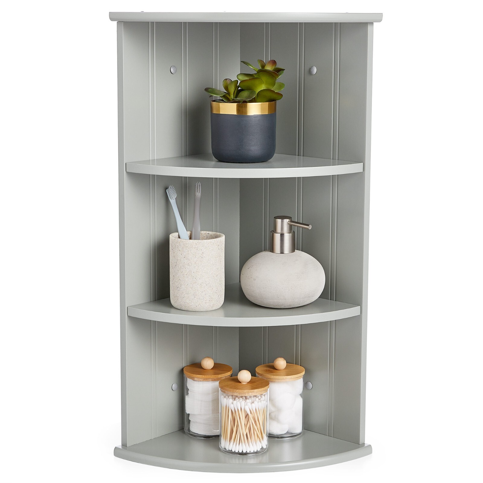 Bathroom Corner Shelf Unit - Modern Grey 3 Tier Bathroom Shelving - VonHaus