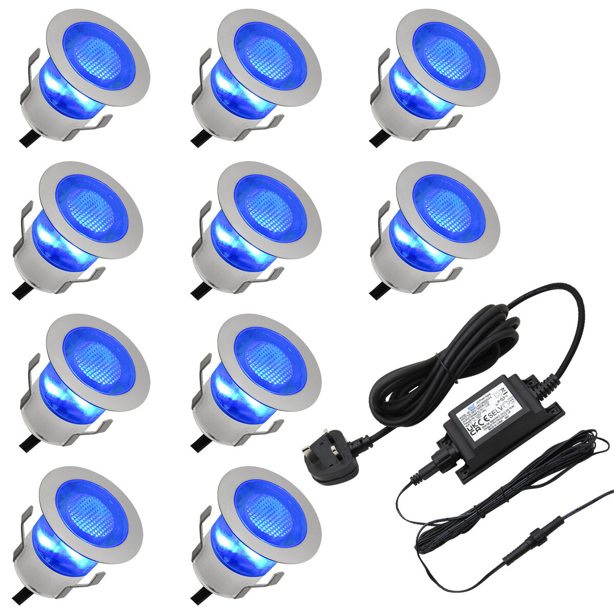 IP68 Outdoor LED Decking Lights 30mm Round BLUE 5W 10 Kit DEC10BL