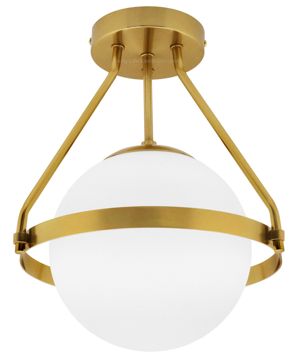 Antique Brass Ceiling Pendant Light Opal Globe Frosted Glass Lamp Shade H3141