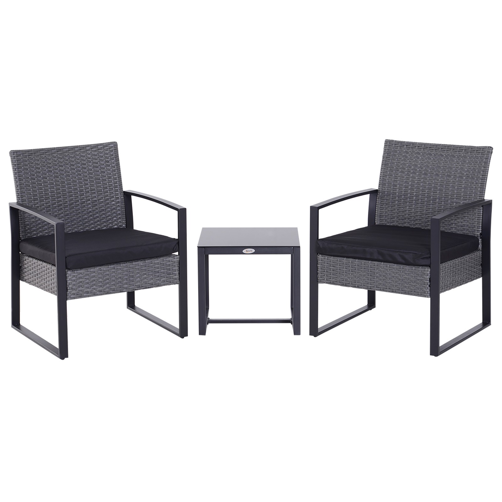 Outsunny 3 Pieces Rattan Patio Bistro Set 2 Chairs Coffee Side Table Set, Grey