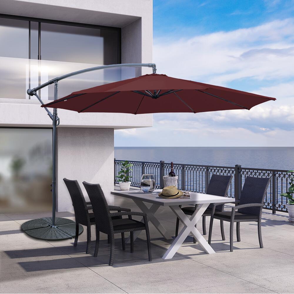 3M Garden Parasol Hanging Sun Shade Banana Umbrella Cantilever Outdoor Wine Red